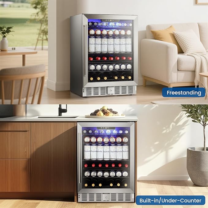 Antarctic Star 166 Can Beverage Refrigerator Cooler, 5.1 Cu.Ft Mini Fridge with Safety Lock, Beverage Cooler with Glass Door/LED Light/Adjustable Removable Shelves for Home/Office/Bar(Stainless Steel)