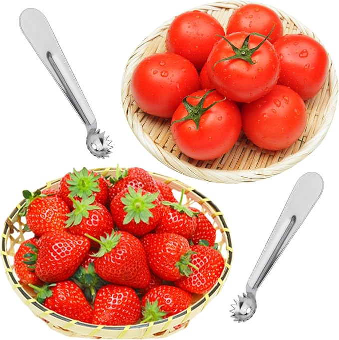12pcs Silver Tomato Corer Tool, Stainless Steel Tomato Corer & Strawberry Huller Stem Remover Kitchen Tool Fruit Vegetable Baller