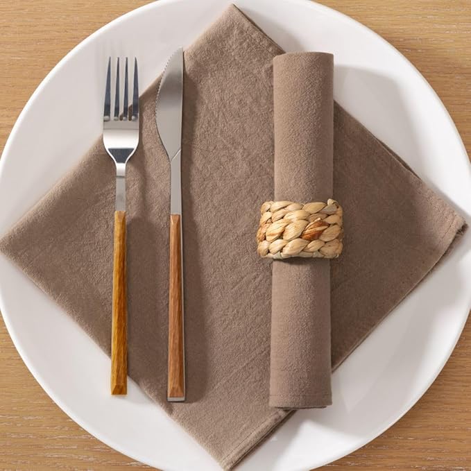 MLMC 8 Pack Nude Cloth Napkins Rustic Washable Cotton Linen Napkins Set of 8 17"x17" Reusable Brown Dinner Napkins Cloth for Wedding Party Reception Gathering Table Decorations