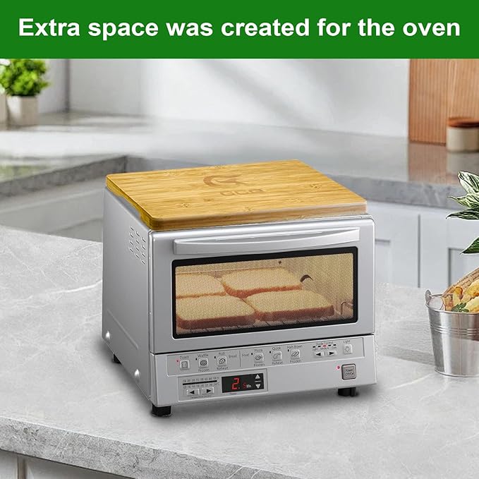 GCQ Bamboo Cutting Board designed for Panasonic NB-G110P FlashXpress Toaster Oven, With Heat Resistant Non-Skid Silicone Feet, Creates Extra Storage Space, Protects Cabinets& Countertop