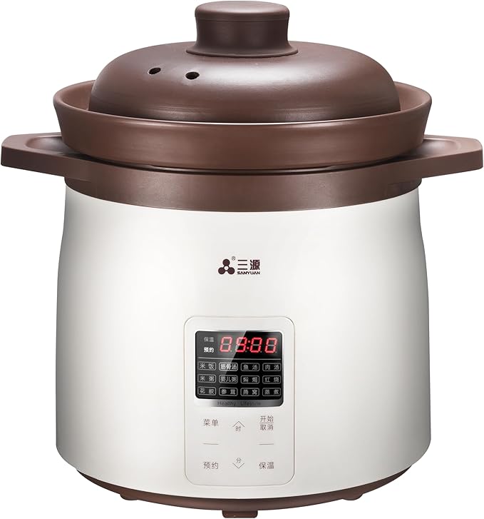 SanYuan 5L Ceramic Rice Cooker and Electric Stew Cooker, 12-in-1 Smart Slow Cooker with Inner Clay Pot, 700W, 24H Timer & Keep Warm, Baby Food Herbal Soup Maker – TGD50-SA21