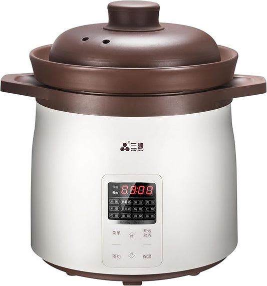 SanYuan 5L Ceramic Rice Cooker and Electric Stew Cooker, 12-in-1 Smart Slow Cooker with Inner Clay Pot, 700W, 24H Timer & Keep Warm, Baby Food Herbal Soup Maker – TGD50-SA21
