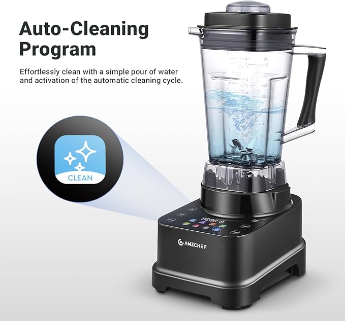AMZCHEF 8-IN-1 Professional Blender, 2000 W Commercial Blenders for Kitchen with Timer, Innovative LED Touch Panel with 8 Preset Programs, 10 Speeds Blender for Shakes and Smoothies, 68 oz, Black