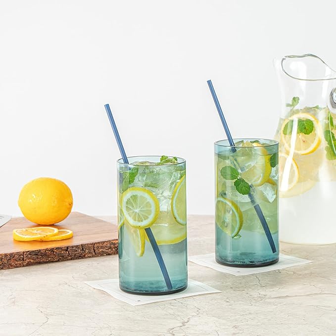 Restaurantware-Vetri 16 Ounce Tall Drinking Glasses, 24 Dishwashable Beverage Glasses - No-Lead, Elegant, Blue Glass Tumblers, Ideal For Water, Juice Beer, Cocktails, Liquor, Iced Tea, And More