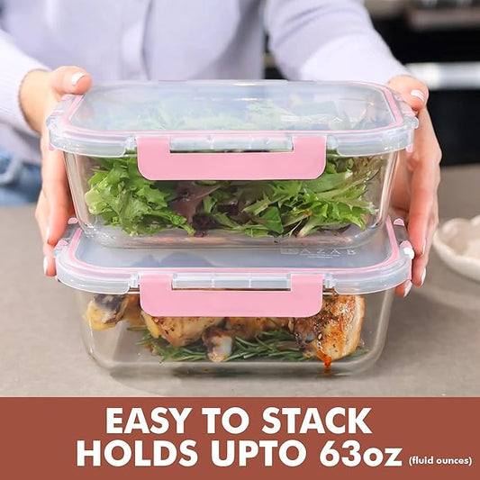 Razab 4 Pcs 1860ml / 63 Oz Large Glass Food Storage Containers with Lids - Glass Meal Prep Containers with Locking Lids for Roasting, Storing Leftover, Lunch Container, BPA Free, Microwave & Oven Safe