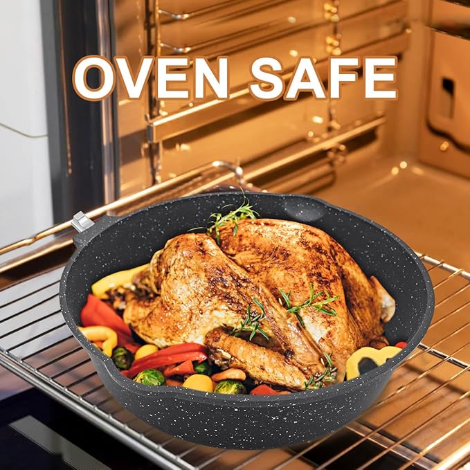AIKENBBKK 11 Inch Non Stick Frying Pans with Lid, 5 QT Large Deep Frying Pan Skillet with Cover, NonStick Cooking Sauté Pan Compatible with All Stovetops, Detachable Handle, Oven Safe, PFOA PFOS Free