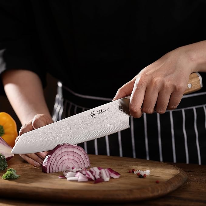 Wakoli Oribu Kiritsuke Chef's Knife – Full Tang Kitchen Knife | 8-Inch Blade Made of 67-Layer Damascus Steel with AUS-10 Core | Ergonomic Olive Wood Handle | Professional & Durable
