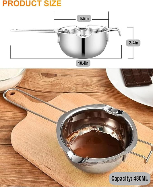 Stainless Steel Double Boiler Pot for Melting Chocolate, Candy and Candle Making (18/8 Steel, 2 Cup Capacity, 480ML)