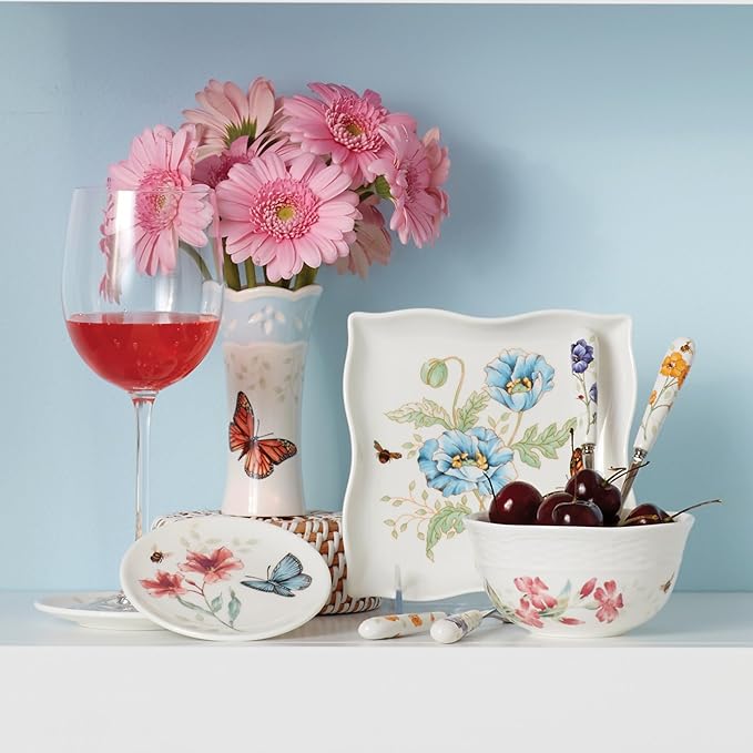 Lenox Silverware Set, Butterfly Meadow 2-Piece Spreader Set, 18/10 Stainless Steel, Dishwasher Safe, Porcelain Handles, Butter Knife, Cheese Spreader, Home And Kitchen Utensils Sets (Silver, 2 Piece)