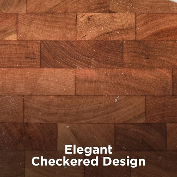 WoodForChef Heritage Cherry End Grain Board – Heavy Butcher Block Board with Feet & Mineral Oil Bottle – Foodsafe Wooden Prep Deck for Kitchen & Professional Chefs - 18x16x2 inches