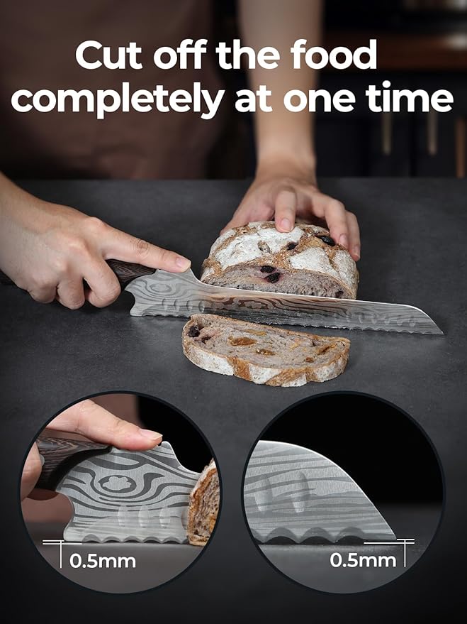2026 New Upgraded Offset Bread Knife for Homemade Bread, 10.5 Inch Resharpenable Serrated Knife, Ultra-Sharp Sourdough Slicing, Perfect Kitchen Gift, Designed for Cutting Cakes, Fruits & Meat