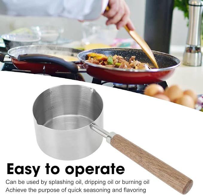 Alomejor Small Sauce Pan, 304 Stainless Steel Butter Warmer with Walnut Handle, 200ml Flat Bottom Pot for Melting Butter and Camping Cooking