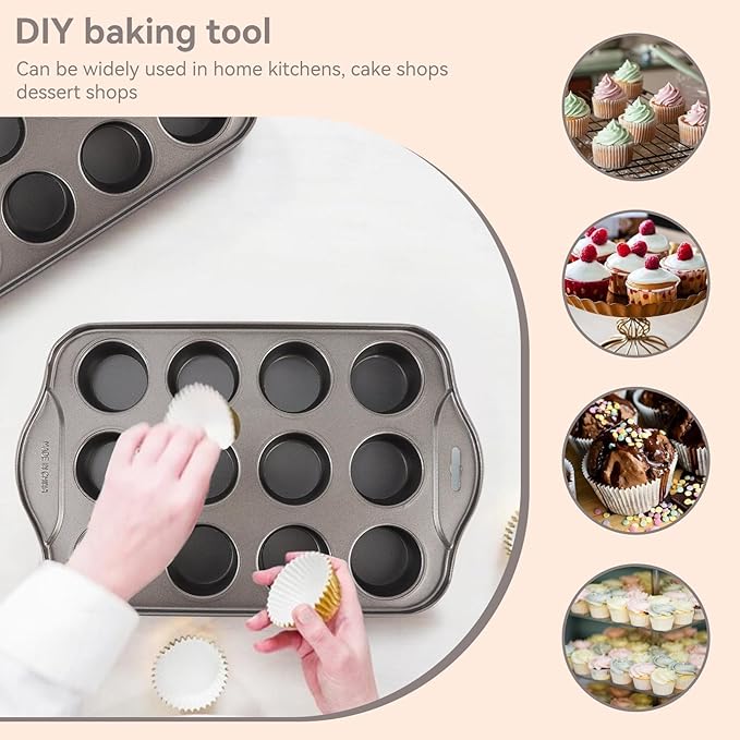 Beufee Mini Cheesecake Pan,Mini Cupcake Muffin Baking Pans 12 Cavity with Removable Bottom Cupcake Pan Mini Round Cake Pans Nonstick Cake Mold DIY Baking Cake Mold Bakeware Kitchen Utensils