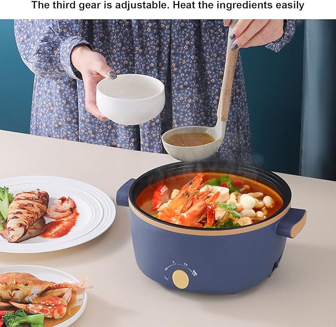 2.5L Electric Cooker Hot Pot Multifunction Food Grade 800W Double Layer Adjustable Portable Electric Hot Pot with Handle Kitchen Supplies(US 110V)