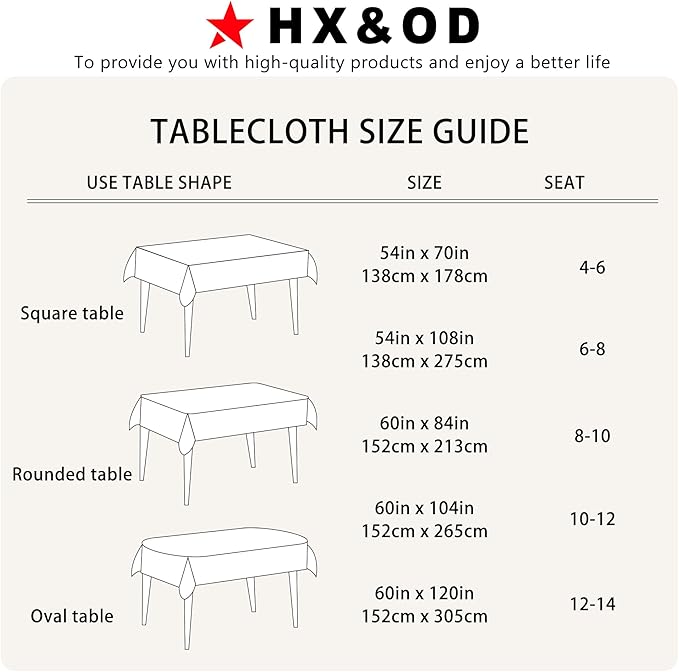 HX&OD Rectangular Tablecloth Cationic Fabric Waterproof Stain Resistant Wrinkle-Resistant for Home/Decoration/Party/Buffet/Wedding/Dining Room/Camping