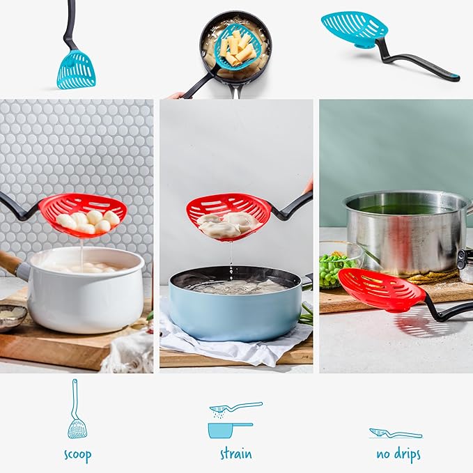 Dreamfarm Big Lestrain 2-In-1 Drip-Catching Sit-Up Slotted Cooking Spoon Scoop & Strainer - 13" Dreamfarm Blue