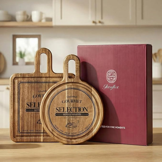 Acacia Wood Charcuterie & Cheese Board Set, 2-Piece Mini Serving Boards for Cheese, Fruit, Nuts & Appetizers – Elegant Snack Boards for Entertaining & Gift Giving