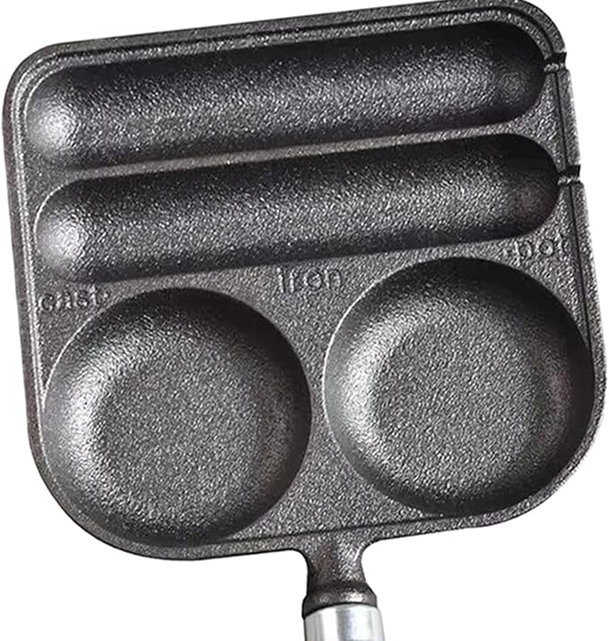 Fenteer Sausage and Eggs Grilling Pan, Hot Dog Presser Maker, Homemade 4 Cavity Cast Iron Non Coating DIY Waffle Corn Dog Grill Pan for Outdoor, Baking