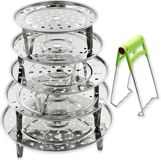 5 Sizes Stainless Steel Food Canner Rack, Pressure Cooker Steamer Rack with Detachable Legs, Large Round Pot Steaming Tray for Baking Cooking Steaming for Steaming Eggs, Seafood