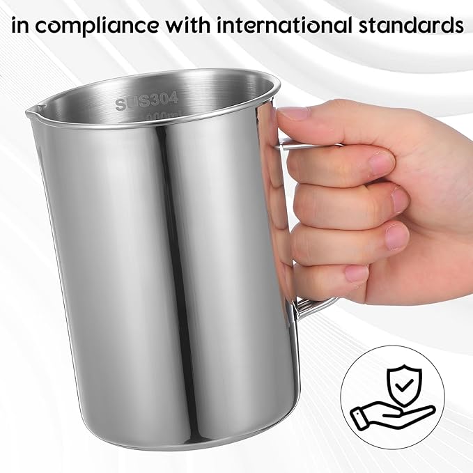Veemoon Large Stainless Steel Measuring Cup, 1000ml/32OZ Metal Embossed Measuring Pitcher with Handle and Scale Coffee Milk Frothing Pitcher Latte Art Cup for Science Experiments Kitchen Liquid Mixing