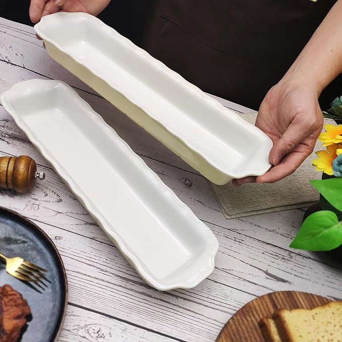 15" x 3.5" Ceramic Loaf pan, Set of 2, 27 OZ Rectangle Bakeware Baking Supplies Heritage Loaf Pan - Relatively long, for Cake Bread Meatloaf and More, Cream olor