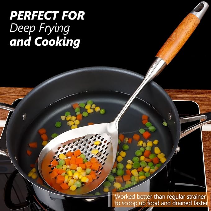 Skimmer Slotted Spoon, 304 Stainless Steel Spider Strainer Skimmer Ladle Spoon for Cooking and Frying, Pasta Strainer Spoon for Draining, 4.3 Inch