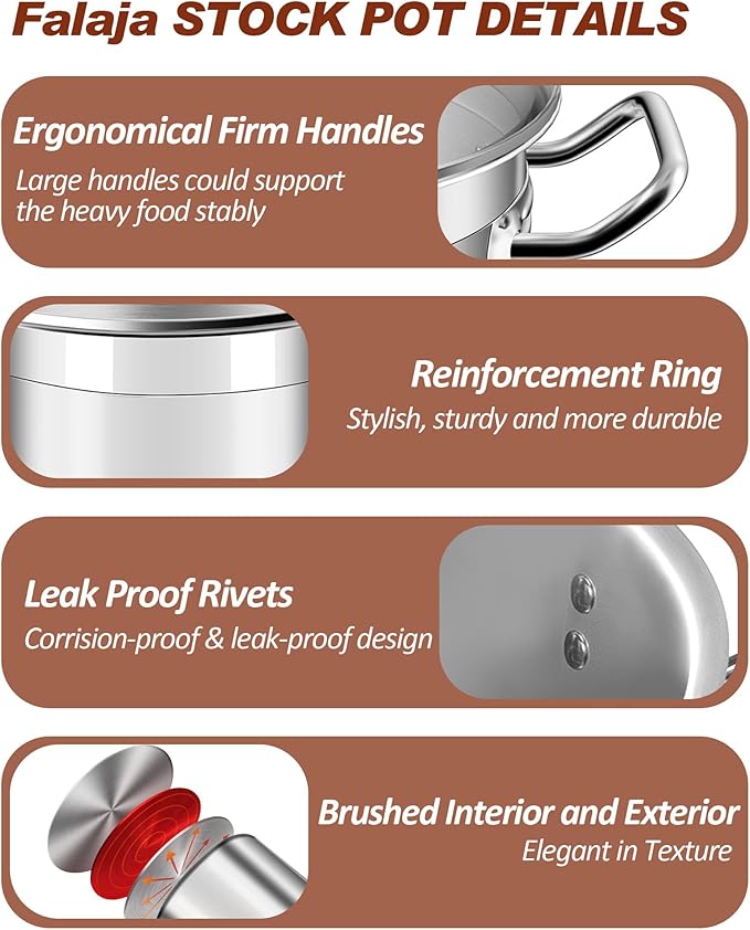 24 Quart Stainless Steel Stock Pot with Glass Lid – Heavy Duty Cooking Pot for Soup, Stew, Pasta – Induction Compatible, Dishwasher Safe – Ideal for Home & Commercial Use