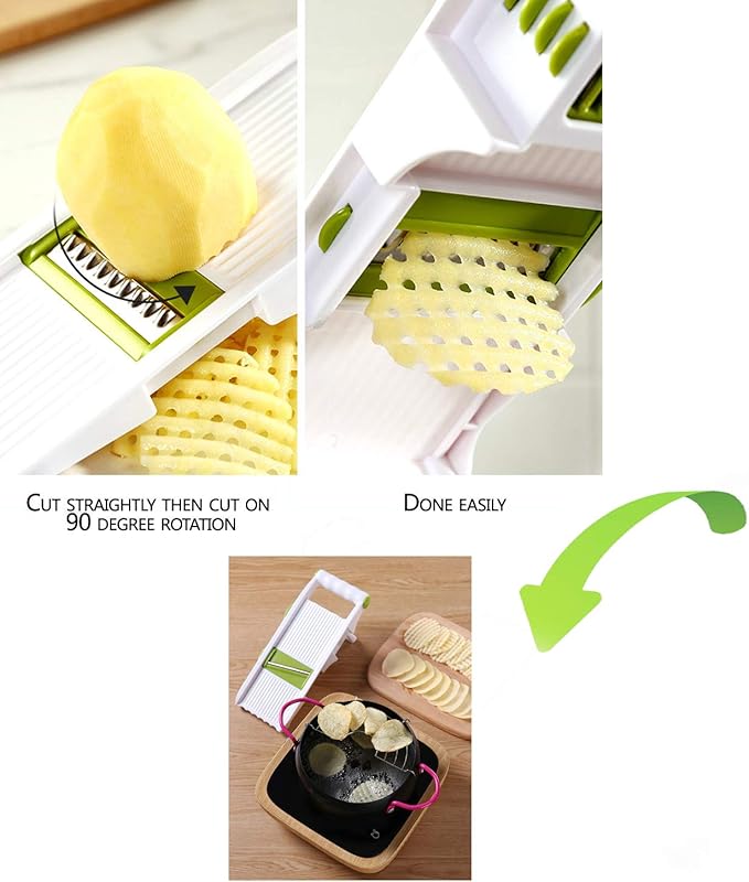 Mandoline slicer,mini food processor, Potato cutter shred and spiral cutter 5 stainless steel blade vegetable peeler slicer for fruit tomato onion (green)