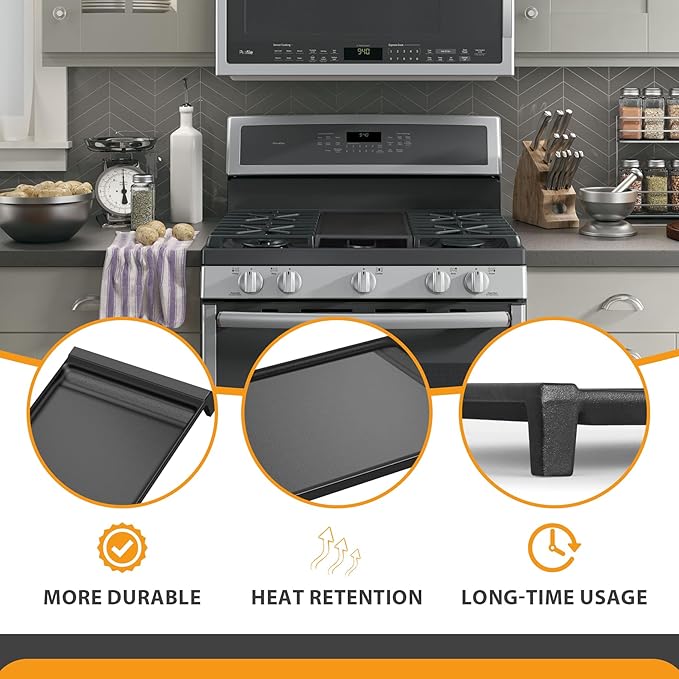 Upgraded WB31X24738 Cast Iron Griddle Replacement for GE General Electric Stove Parts,WB31X24738 StoveTop Pan Parts for JGB700SEJ4SS JGSS66SEL3SS Burner Center Griddles Stove Top Griddle for Gas Stove