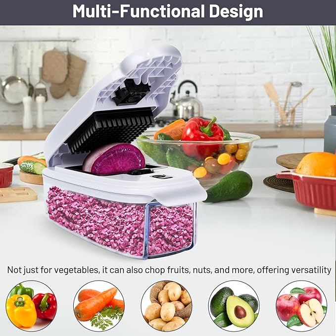 Veggie Chopper –10 in 1 Onion Chopper · Vegetable Chopper with Container · Pepper Chopper · Vegetable Slicer – Kitchen Gadget & Home Essentials (White & Black)