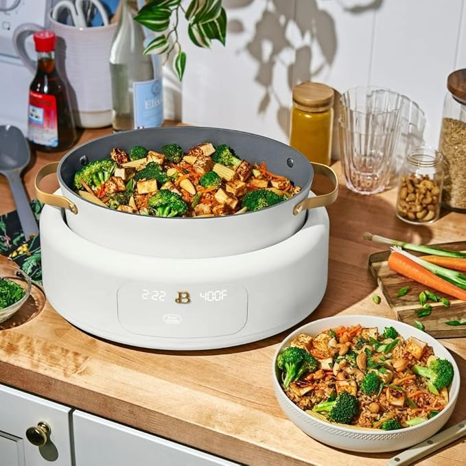 Beautiful 10-in-1 6-Qt Programmable Multi-Cooker with Oven-Safe Pot & 7 Presets – Slow Cook, Rice, Steam, Sauté (WHITE ICING)