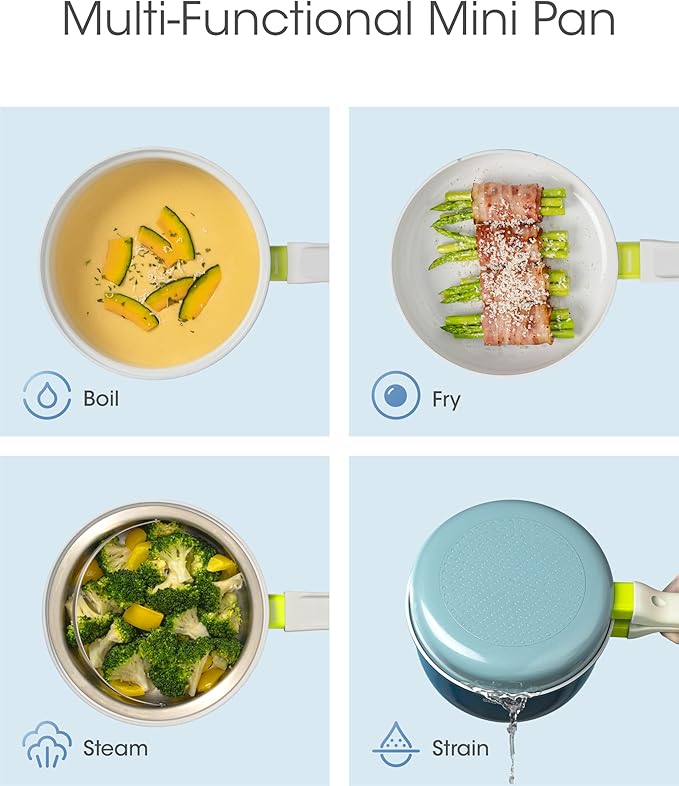 Ceramic Non Stick Sauce Pan, 2.5QT Saucepan with Frying Pan as Lid, Steamer Pot for Cooking, Induction Cookware Set, PTFE, PFOA & PFAS Free, Drak Blue