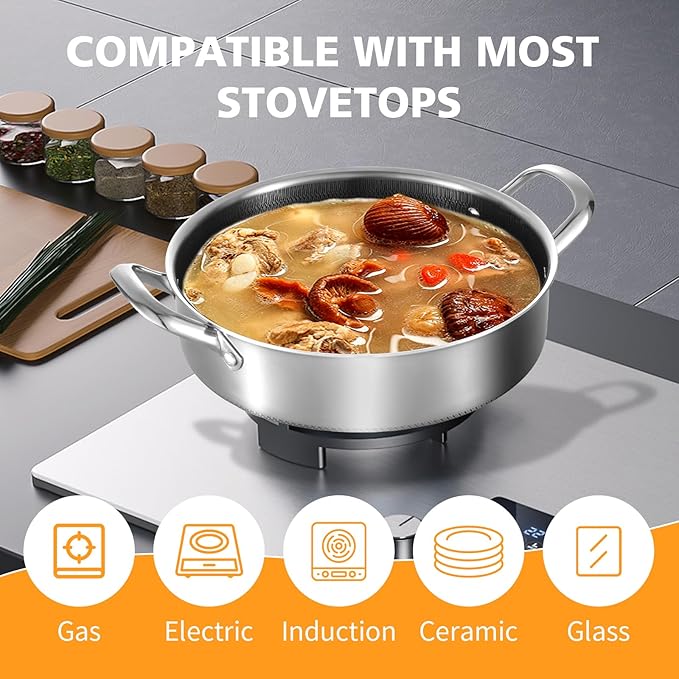 Toutrop Saute Pan,10 Inch Nonstick Deep Frying Pan,316L Stainless Steel Sauté Pan with Lid,Induction Cooking Pan,PFOA Free Cookware,Dishwasher & Oven Safe