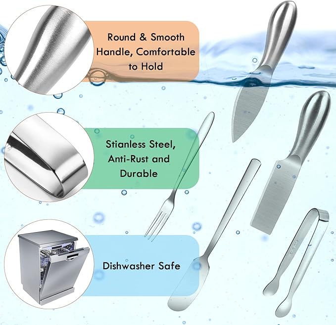 18pcs Charcuterie Accessories, Stainless Steel Cheese Knife Set Butter Spreader,Charcuterie Board Utensils Mini Serving Tongs,Spoons and Forks for Pastry Cheese & Butter, Apply for Party, Wedding