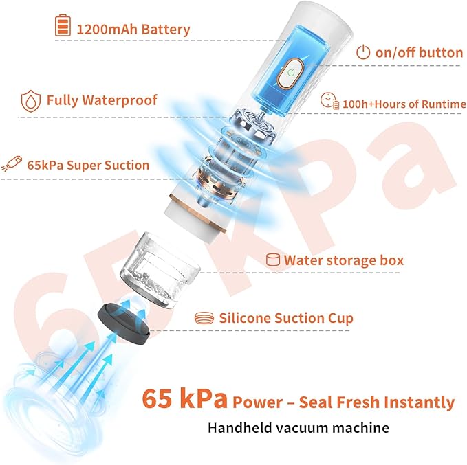 Vacuum Sealer for Food – Keeps Food Fresh up to 10× Longe, Cordless & rechargeable & strong suction for storage & sous vider(Handheld Vacuum Sealer + 30 Reusable Vacuum Bags)