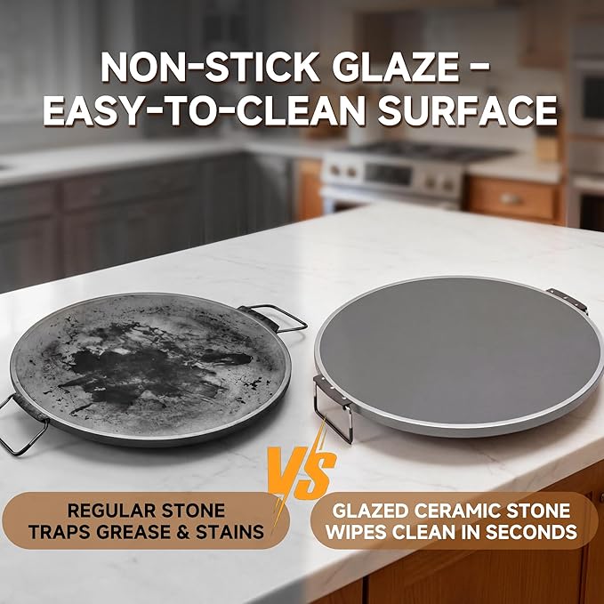 SENSCHEF 12-Inch CrustyBake Beginner's Black Glazed Stone Pizza Oven: Quick 800°F Heating, Easy-Clean Design, Recipe Book & All Tools Included - Perfect for First-Time Pizza Makers at Home