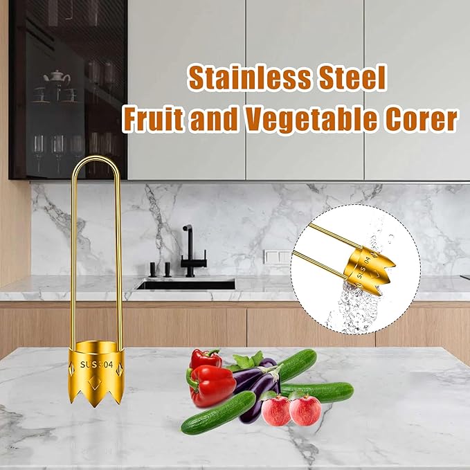 Red Bell Pepper Seed Corer & Jalapeno Corer Tool - 304 Stainless Steel, Apple Pineapple Vegetable Corer, Easy Core Remover with Anti-Slip Handle,Golden
