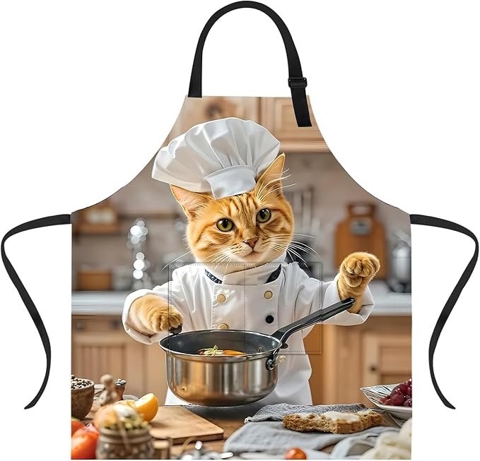 Funny Cat Apron with 2 Pockets Waterproof for Men Women Kitchen Garden Decor