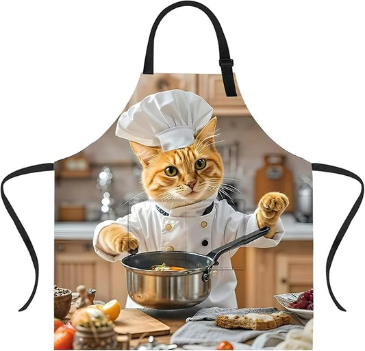 Funny Cat Apron with 2 Pockets Waterproof for Men Women Kitchen Garden Decor