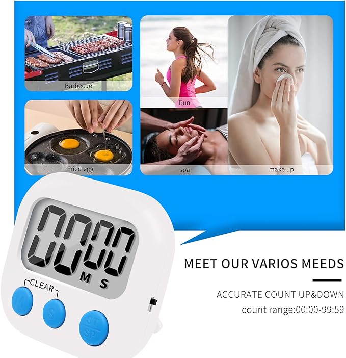 6 Pack Small Digital Kitchen Timer Magnetic Back and ON/Off Switch,Minute Second Count Up Countdown, White
