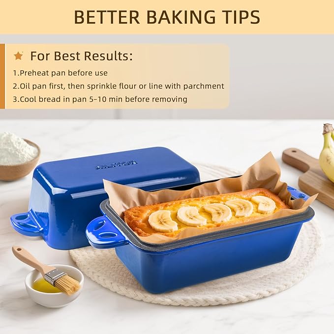 9x5 Enameled Cast Iron Loaf Pan with Lid - 2 in 1 Sourdough Bread Pan for Homemade Baking
