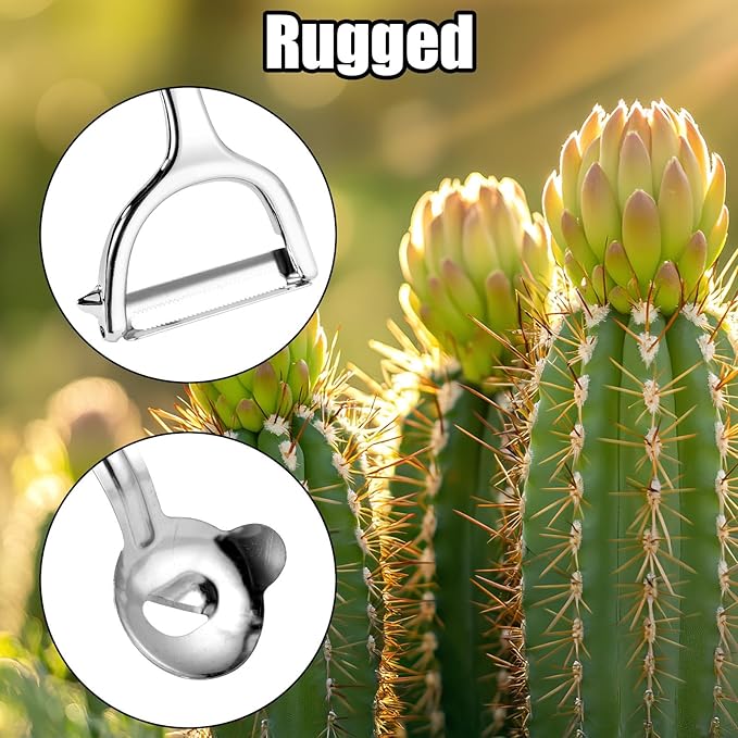 2 Pcs Cactus Peeler Tools, Stainless Steel Cactus Paring Knife and Peeler Spoon Long Handle Slicing Noodle Cutter with Hole for Cactus Kitchen Cooking Noodles