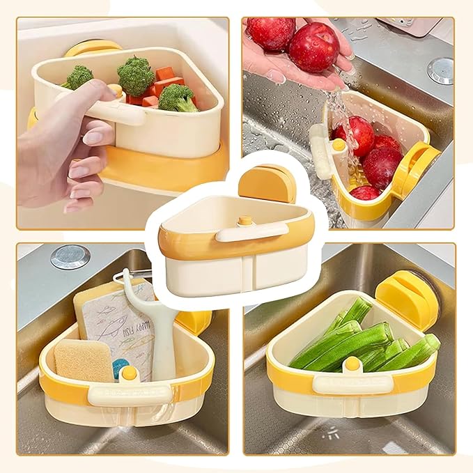 Corner Sink Strainer Food Waste Catcher for Sink, 2025 New Upgraded Suction Cup Press Sink Drainer Basket, Automatic Dumping Sink Strainer Basket (Yellow)