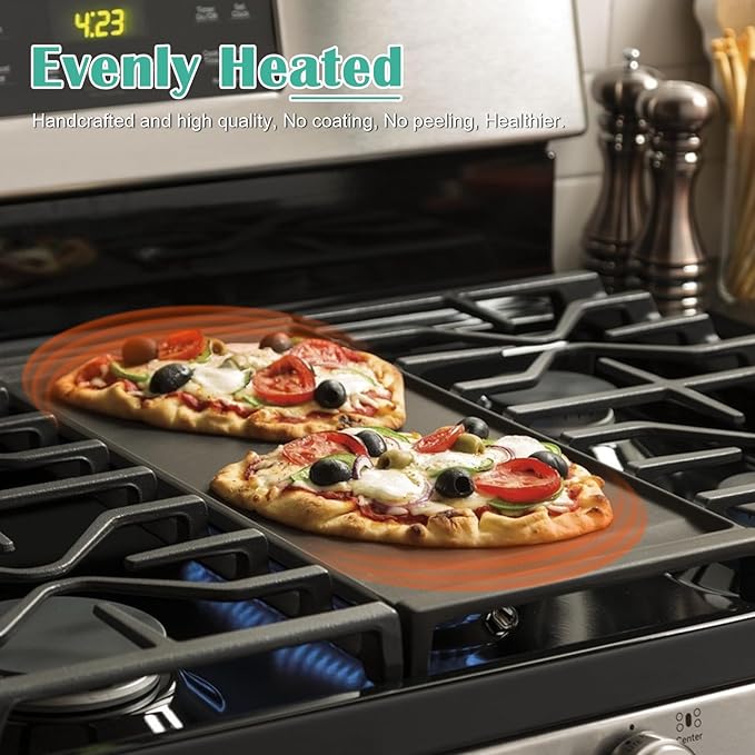 Hiorucet WB31X24738 Cast Iron Griddle Replacement for GE Appliance Gas Range, JGBS66REKSS, JGB700SEJ4SS, JGSS66SEL1SS, JGSS66SEL3SS, JGSS66SELSS, JGB700SEJ1SS Griddle Plate Cooktop for GE Center Part.