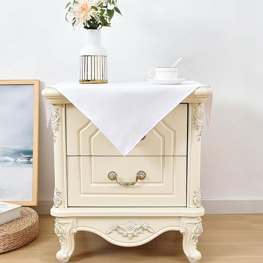Wolkemer 2 Pack Small Square Tablecloths, 24 x 24 Inch, White, Polyester, Machine Washable, Perfect for Nightstand, End Bedside Table, Tabletop Decoration