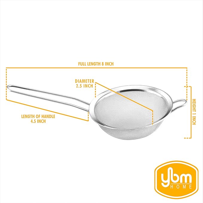 YBM HOME Stainless Steel Fine Mesh Strainer Colander Sieve with Handle for Rinsing Grains Beans Rice Fruits, 2.5 inch