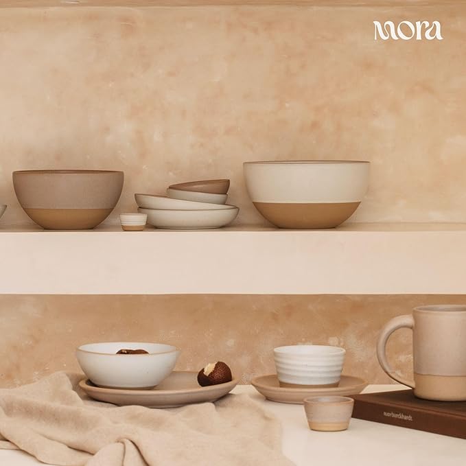 Mora Nano Ramekins Set of 4, 2oz Ceramic Pottery Sauce Cups - Microwave, Oven and Dishwasher Safe - Oat