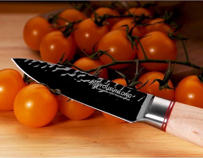YOUSUNLONG Paring Knife - 3.5" Peeling Knife Razor Sharp - Japanese HRC Steel AUS8 Black Titanium Coating - Natural Canadian Maple Wood Handle