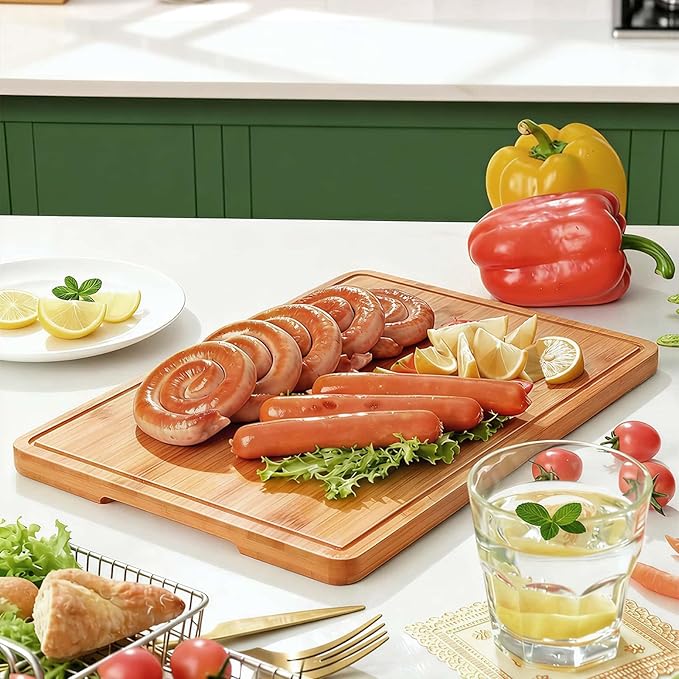 Zarler Bamboo Cutting Boards for Kitchen, 3 Piece Durable Wood Cutting Board with Juice Grooves and Handles, Wooden Chopping Board Set for Meal Prep, 500℉ Carbonized Bamboo, Ideal Kitchen Gift