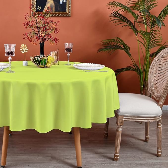 MEANMOY Lime Green 210 GSM Water & Stain Resistant Round Tablecloth for Circle Table - Solid 90 Inch Table Cloth Cover in Wrinkle Free Durable Washable Polyester Fabric for Wedding, Party, Banquet